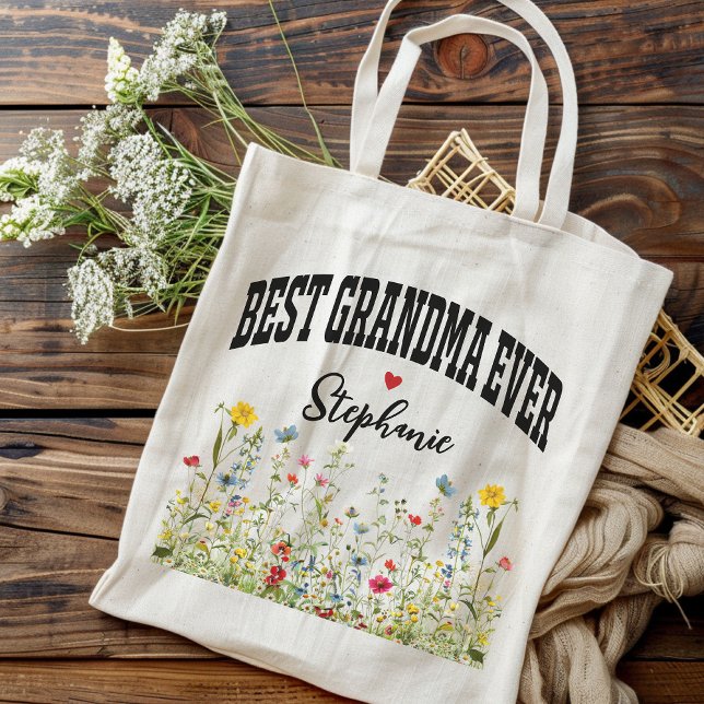 Bolsa de flores silvestres personalizado, regalo d (custom name tote for grandma, wildflowers tote bag, gift for grandma, grandma tote bag, Mimi bag)