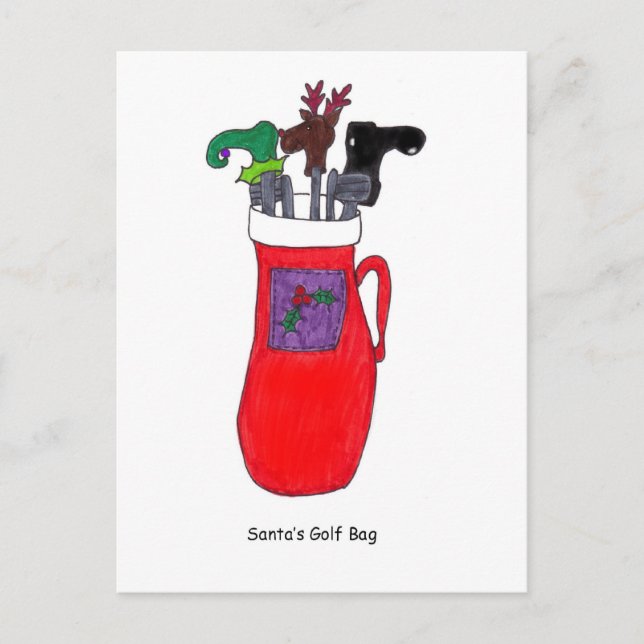Bolsa de golf de Santa Claus Tarjeta postal para N (Anverso)