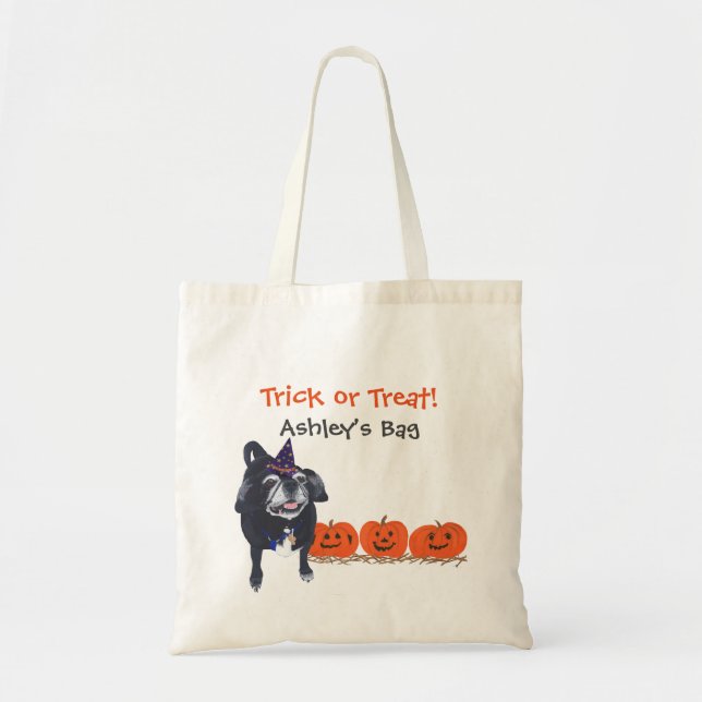 Bolsa de Halloween con calabazas de perro de pug c (Frente)