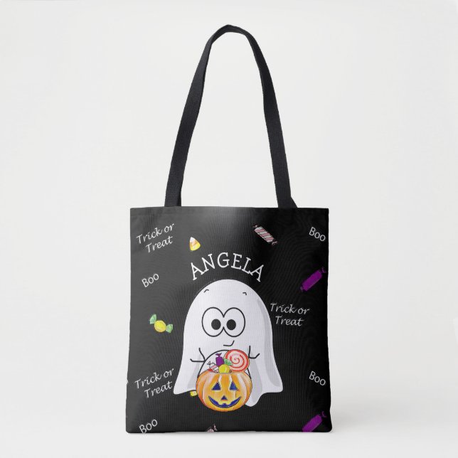 Bolsa de Halloween de Truco o Trato con Fantasma y (Anverso)