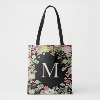 Bolsa de Hombro Negro de Jardín Floral Monograma