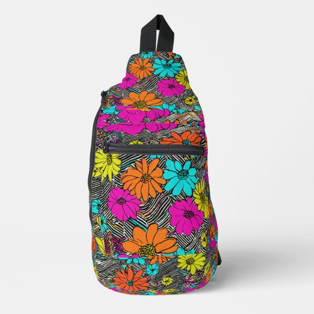 Bolsa de honda floral vibrante con zebr negro y bl (Anverso)