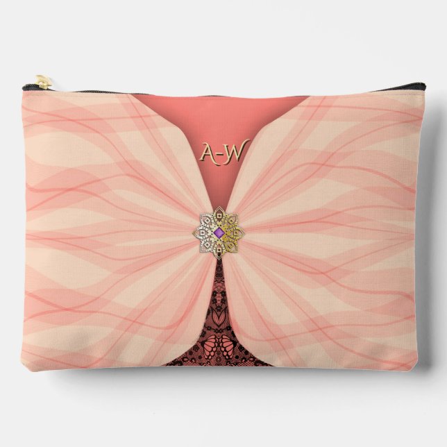 Bolsa de ilusión textil con rosa rubor monogramada (Anverso)