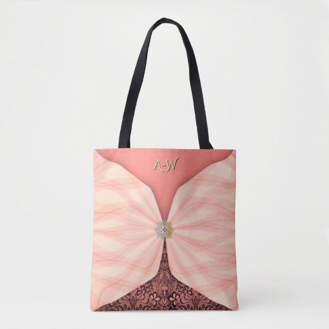 Bolsa de ilusión textil joya rosa con monograma (Anverso)