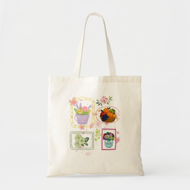 Bolsa de ilustración floral de frutas |  (Frente)