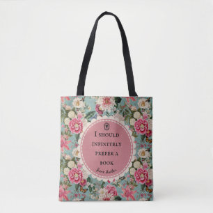 Bolsa de Jane Austen con Flores y Frase Preferida