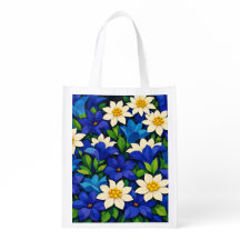 Azul Vibrante y Floral Blanco 