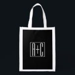 Bolsa De La Compra Blanco y negro | Iniciales de parejas<br><div class="desc">Perfecto para un monograma doble o incluso un logotipo. ¡Gracias por tu compra!</div>