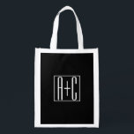 Bolsa De La Compra Blanco y negro | Iniciales de parejas<br><div class="desc">Perfecto para un monograma doble o incluso un logotipo. ¡Gracias por tu compra!</div>
