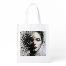 Blurred pixel art face in monochrome shades