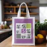 Bolsa De La Compra Crear su propio monograma de Personalizado de Inst<br><div class="desc">Cuenta con plazas de orquídea radiante, verde animo y carbón vegetal. Puedes usar fotos de Instagram para este diseño. Utiliza 6 fotos cuadradas para crear un regalo único y personal. O puedes mantener al cachorro hipster y hacer un keepsake de moda. Si necesita ajustar las imágenes, haga clic en la...</div>
