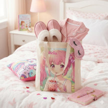 Cute Anime Girl in Pink Drinking Bubble Tea