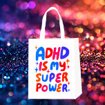 Bolsa De La Compra El TDAH es mi súper poder las alegres letras de bu<br><div class="desc">¡La mano hizo diseño para ti! Personalizar con tu propio texto o cambia los colores. Revisa mi tienda por muchos más colores y diseños o hazme saber si quieres algo personalizado!</div>