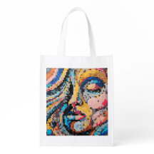 Expressive pixelated face in vivid hues