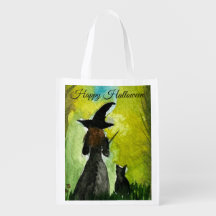 Halloween Witch Black Cat Watercolor Moderno