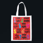 Bolsa De La Compra Hanukkah Crazy Nights Tote Bag<br><div class="desc">Hanukkah Crazy Nights, bolsa blanca de dos lados. Todos los elementos de diseño se pueden editar. Todo el texto editable se puede eliminar y reemplazar con su propio mensaje. Usa el color, el tamaño y el estilo de tu fuente favorita. ¡Feliz Hanukkah/Chanukah! Estilo: Bolsa reutilizable ¡Vamos verde y salve el...</div>