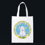 Bolsa De La Compra Hanukkah Feliz con Blue Lambie<br><div class="desc">Hanukkah Feliz con Blue Lambie, bolsa blanca de dos lados. Todos los elementos de diseño se pueden editar. Todo el texto editable se puede eliminar y reemplazar con su propio mensaje. Usa el color, el tamaño y el estilo de tu fuente favorita. ¡Feliz Hanukkah/Chanukah! Estilo: Bolsa reutilizable ¡Vamos verde y...</div>