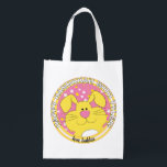 Bolsa De La Compra Hanukkah feliz con conejo rosa<br><div class="desc">Hanukkah Happy with Pink Bunny (Feliz con conejito rosado), bolsa blanca de dos lados. Todos los elementos de diseño se pueden editar. Todo el texto editable se puede eliminar y reemplazar con su propio mensaje. Usa el color, el tamaño y el estilo de tu fuente favorita. ¡Feliz Hanukkah/Chanukah! Estilo: Bolsa...</div>