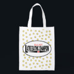Bolsa De La Compra Hanukkah Latke Champion Grocery Bag<br><div class="desc">Hanukkah Latke Eating Champion, bolsa blanca de dos lados. Todos los elementos de diseño se pueden editar. Todo el texto editable se puede eliminar y reemplazar con su propio mensaje. Usa el color, el tamaño y el estilo de tu fuente favorita. ¡Feliz Hanukkah/Chanukah! Estilo: Bolsa reutilizable ¡Vamos verde y salve...</div>