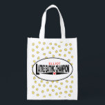 Bolsa De La Compra Hanukkah Latke Champion Grocery Bag<br><div class="desc">Hanukkah Latke Eating Champion, bolsa blanca de dos lados. Todos los elementos de diseño se pueden editar. Todo el texto editable se puede eliminar y reemplazar con su propio mensaje. Usa el color, el tamaño y el estilo de tu fuente favorita. ¡Feliz Hanukkah/Chanukah! Estilo: Bolsa reutilizable ¡Vamos verde y salve...</div>