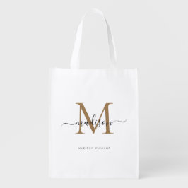 Bolsa De La Compra Monograma de oro negro minimalista nombre de guión