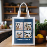 Bolsa De La Compra Reutilizable Crear su propia Marina de Collage de fotos 4 imáge<br><div class="desc">Utiliza cuatro fotos cuadradas para crear un regalo único y personal. O puedes mantener al cachorro hipster y hacer un keepsake de moda. Si necesita ajustar las imágenes,  haga clic en la herramienta personalizar para realizar cambios.</div>