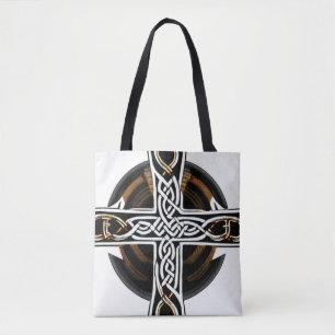 Bolsa de la cruz celta blanca y marrón