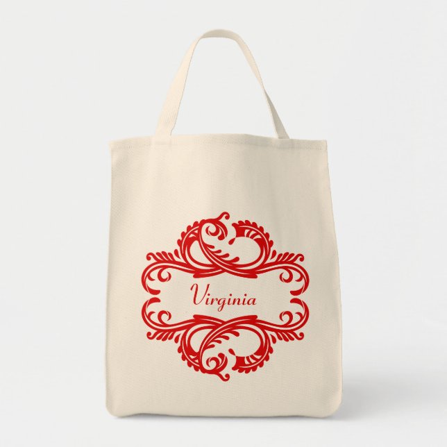 Bolsa de la Moda roja Damask Tote (Frente)