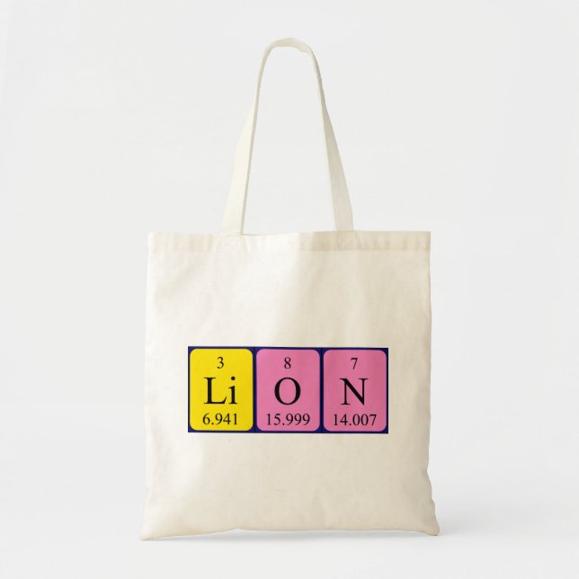 Bolsa de la tabla periódica del nombre del león (Frente)