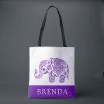 Bolsa de la toga de la paisley azul morada y blanc<br><div class="desc">Ilustracion de elefante Paisley múrpura y blanco. Monograma de personalizable.</div>