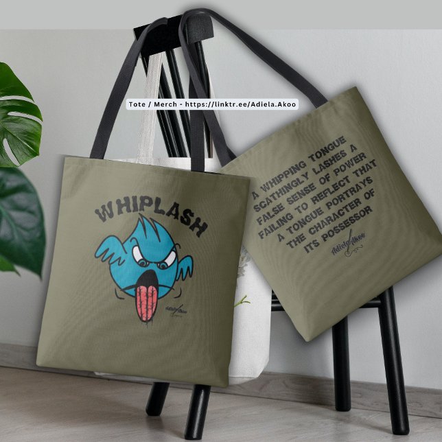 Bolsa de la toga WHIPLASH por el poeta Adiela Akoo (Whiplash Tote by Poet Adiela Akoo. Also available in white. Shop the collection for tees, mugs + mor)