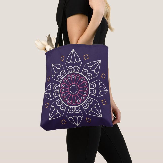 Bolsa de la tota de Mandala - Boho morado geométri (Detalle)