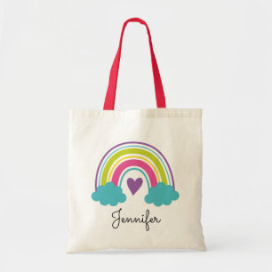 Bolsa de la tota del arcoiris con mango rojo para 