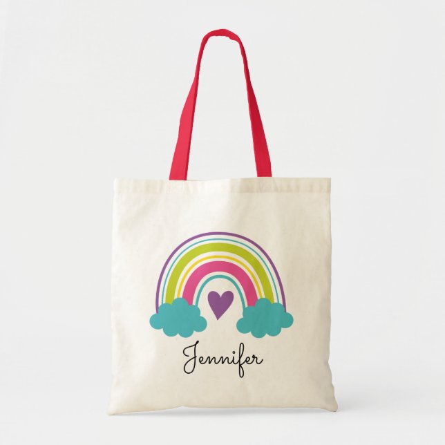Bolsa de la tota del arcoiris con mango rojo para  (Frente)