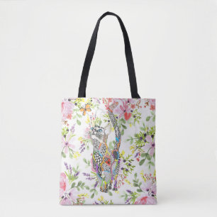 Bolsa de la tota floral de gatos y mariposas color
