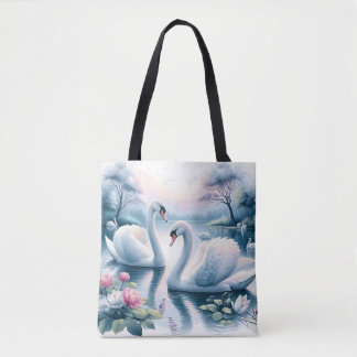 Bolsa de la Tote - Cisne en un estanque de lirio t