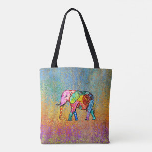 Bolsa de la Tote con Elefante del Arcoiris colorid
