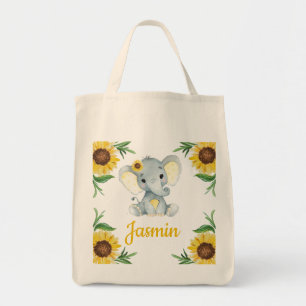 Bolsa de la Tote con girasol, nombre Elefante