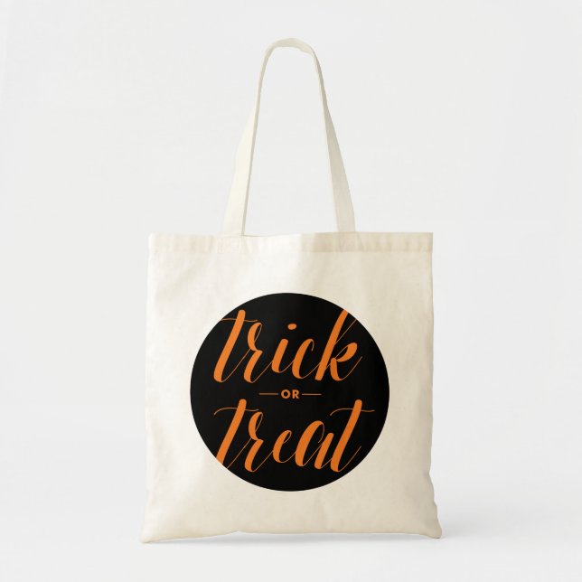 Bolsa de la Tote de Halloween con guión de truco o (Frente)