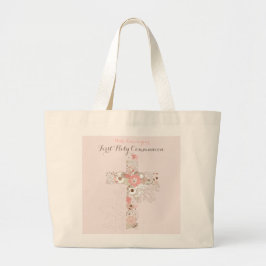 Bolsa de la tote de la cruz floral de la comunión 