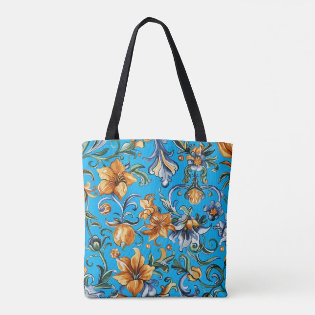 Bolsa De La Tote De La Flora Dorada Y El Iris Azul (Reverso)
