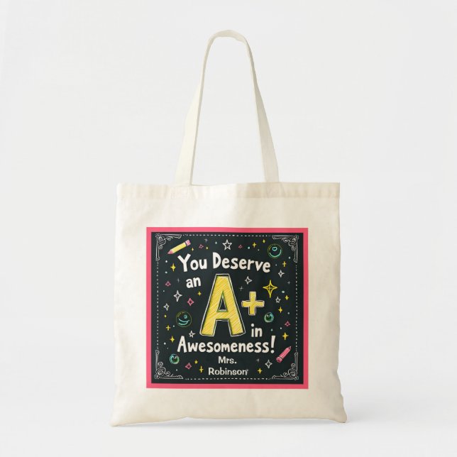 Bolsa de la tote del doodle de la pizarra - ¡A+ en (Frente)