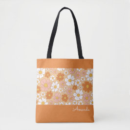 Bolsa de la tote floral blanca y naranja