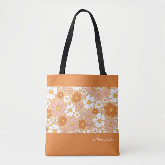 Bolsa de la tote floral blanca y naranja (Anverso)