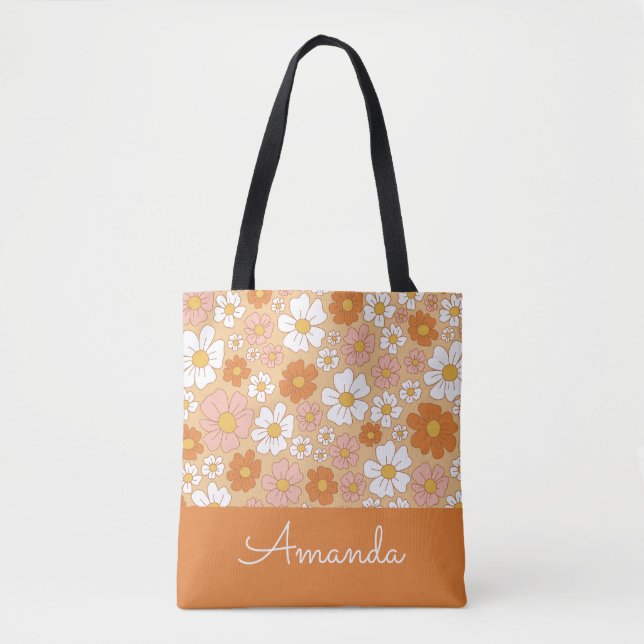 Bolsa de la tote floral blanca y naranja (Anverso)