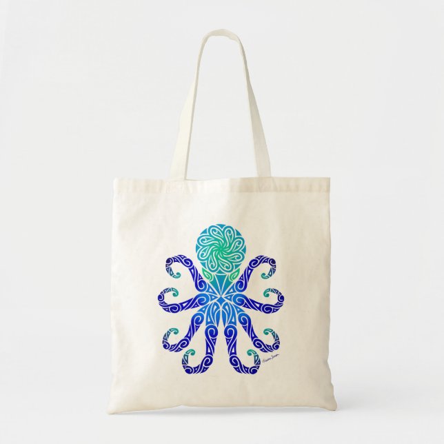 Bolsa de la Tote Tribal Octopus Blues/Greens (Frente)