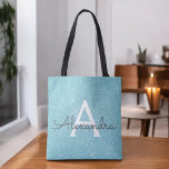 Bolsa de libros elegante monograma Aqua Verde azul<br><div class="desc">La Verde azulada espuma azul hielo Aqua y la elegante bolsa de libros monograma Purpurina. Esta Bolsa de Libros se puede personalizar para incluir su nombre inicial y su nombre de pila.</div>