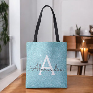 Bolsa de libros elegante monograma Aqua Verde azul