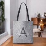 Bolsa de libros elegante monograma de lujo Silver<br><div class="desc">Lujoso espárrago de Faux y elegante bolsa de libros monograma Purpurina. Esta Bolsa de Libros se puede personalizar para incluir su nombre inicial y su nombre de pila.</div>