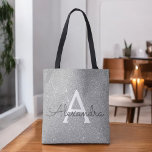 Bolsa de libros elegante monograma de lujo Silver<br><div class="desc">Lujoso espárrago de Faux y elegante bolsa de libros monograma Purpurina. Esta Bolsa de Libros se puede personalizar para incluir su nombre inicial y su nombre de pila.</div>